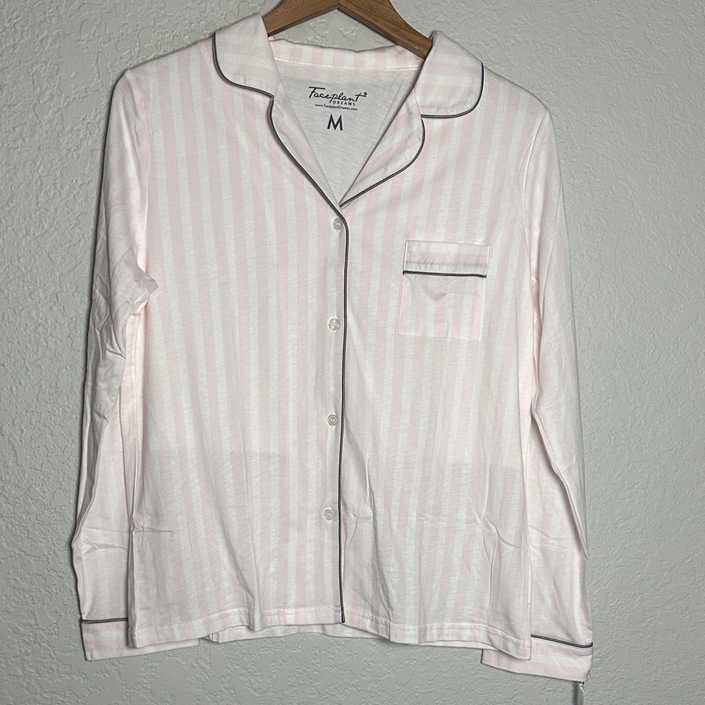 NEW Faceplant Dreams Pink Striped Lucy Pajama Top Organic Cotton Bamboo Rayon